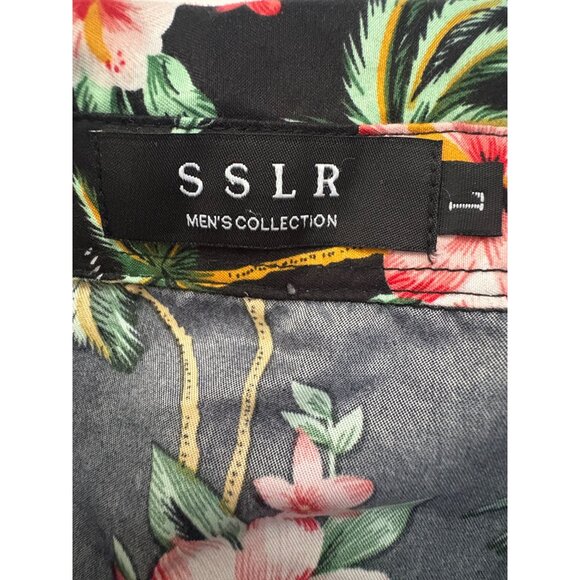 Hawaiian Flamingo Tropical Large Shirt SSLR Mens Camp Black Pink Lightweight - Picture 2 of 7